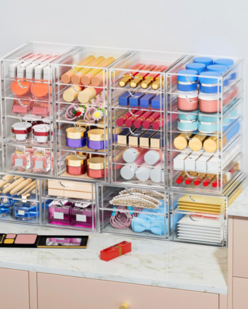 Clear Desktop Organizer with Multiple Drawers, Plastic Storage Cabinet for Office Supplies, Cosmetics and Bathroom Accessories