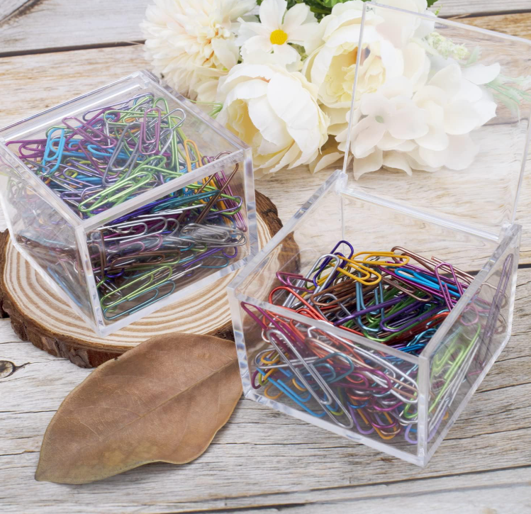 Clear Acrylic Storage Box with Lid, Small Desktop Organizer for Cotton Swabs, Hair Ties, Paper Clips and Office Supplies