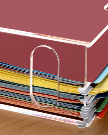 Clear Acrylic Hanging File Organizer, Desktop File Storage Box with Handles for Letter Size Documents and Office Organization