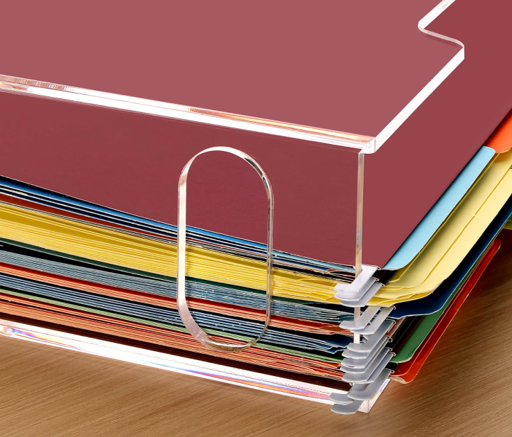 Clear Acrylic Hanging File Organizer, Desktop File Storage Box with Handles for Letter Size Documents and Office Organization