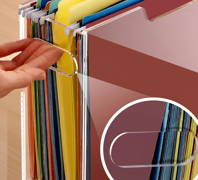 Clear Acrylic Hanging File Organizer, Desktop File Storage Box with Handles for Letter Size Documents and Office Organization