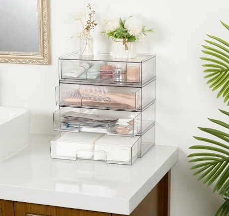 Clear Stackable Acrylic Storage Drawers, Desktop Organizer for Makeup, Cosmetics, Beauty Supplies, Bathroom and Vanity