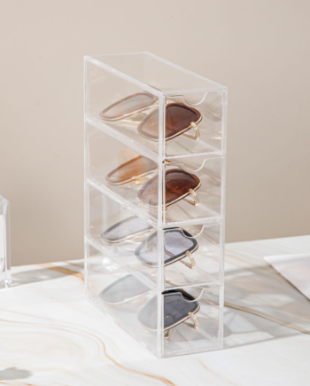 Clear Acrylic Sunglasses Organizer with 4 Drawers, Eyeglasses Storage Case for Makeup, Jewelry and Desktop Organization