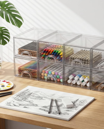 Clear Stackable Acrylic Storage Drawers, Desktop Organizer for Makeup, Art Supplies, Accessories and Office Essentials