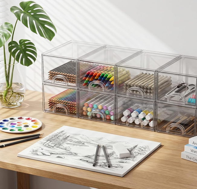 Clear Stackable Acrylic Storage Drawers, Desktop Organizer for Makeup, Art Supplies, Accessories and Office Essentials