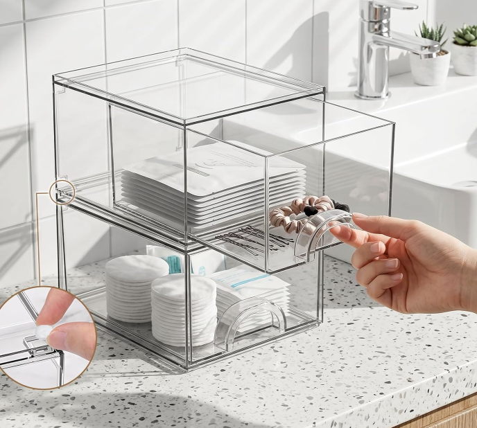 Clear Stackable Acrylic Storage Drawers, Desktop Organizer for Makeup, Art Supplies, Accessories and Office Essentials