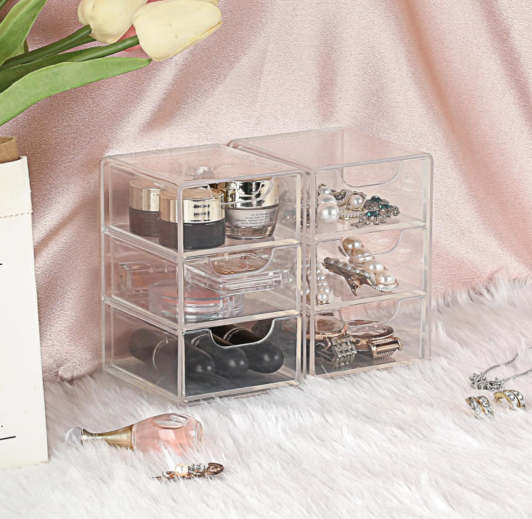 Clear Acrylic Desktop Organizer with Multi-Layer Drawers, Storage Box for Office Supplies, Makeup, Jewelry and Small Accessories