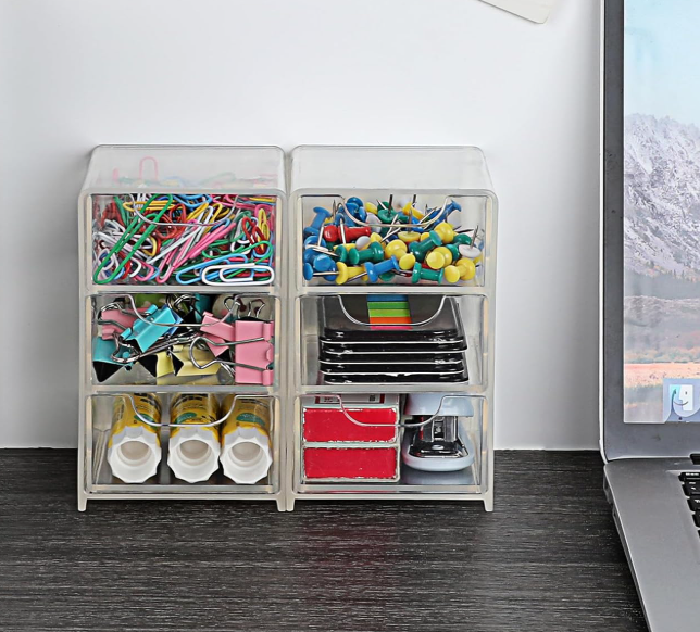 Clear Acrylic Desktop Organizer with Multi-Layer Drawers, Storage Box for Office Supplies, Makeup, Jewelry and Small Accessories