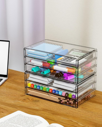 Clear Acrylic Storage Cabinet with Multiple Drawers, Stackable Desktop Organizer for Pens, Makeup, Art Supplies and Office Accessories