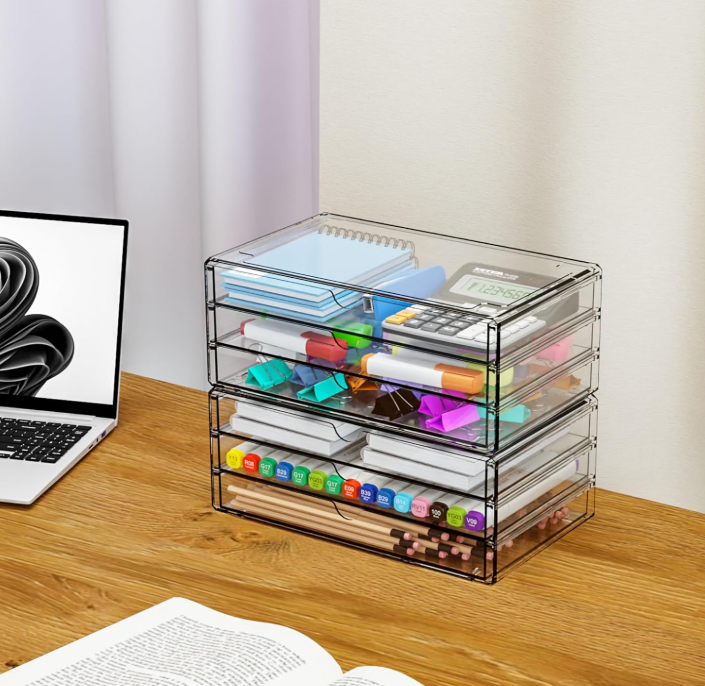 Clear Acrylic Storage Cabinet with Multiple Drawers, Stackable Desktop Organizer for Pens, Makeup, Art Supplies and Office Accessories