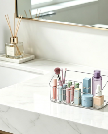 Clear Acrylic Makeup Organizer Tray with Multiple Compartments, Cosmetic Storage Holder for Vanity, Bathroom and Desktop