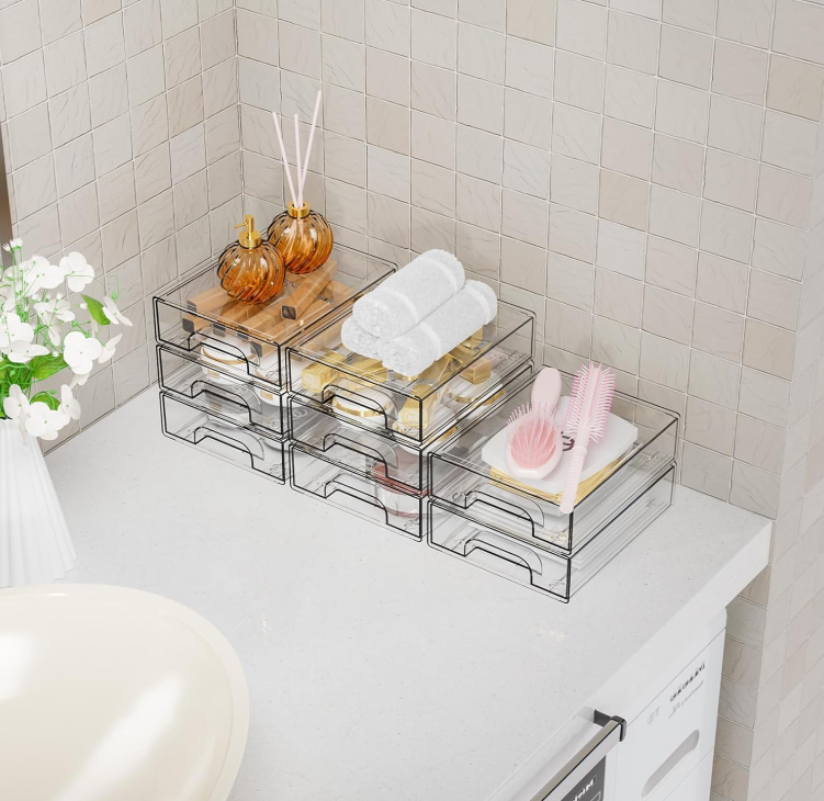 Clear Stackable Acrylic Storage Drawers, Desktop Organizer for Makeup, Office Supplies, Pens, Accessories and Craft Storage