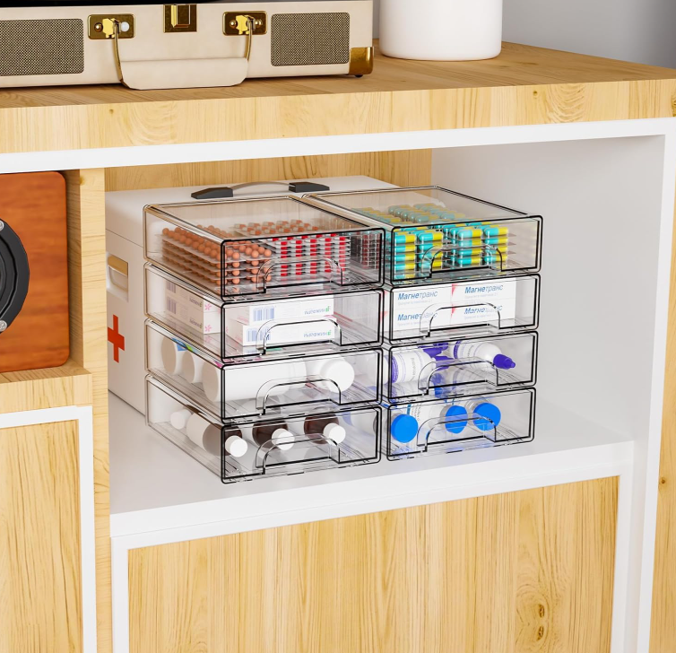 Clear Stackable Acrylic Storage Drawers, Desktop Organizer for Makeup, Office Supplies, Pens, Accessories and Craft Storage