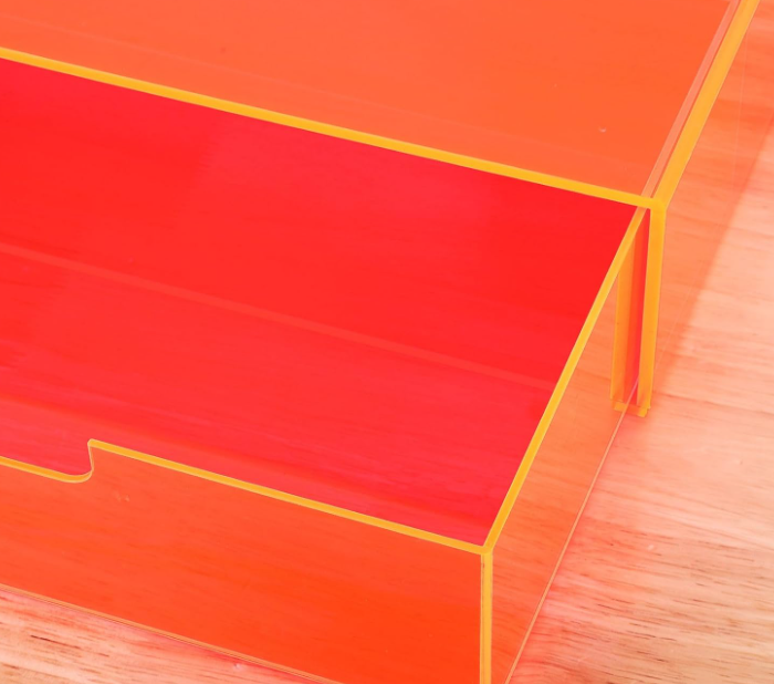 Neon Pink Acrylic Desktop Organizer with Drawer, Stackable Storage Box for Makeup, Cosmetics and Office Supplies