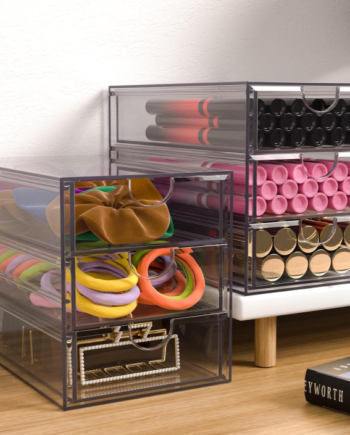 Clear Acrylic Hair Accessories Organizer with 3 Drawers, Desktop Storage Box for Hair Ties, Clips, Crafts and Office Supplies