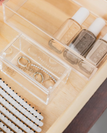 Clear Acrylic Storage Box with Hinged Lid, Small Desktop Organizer for Jewelry, Makeup, Cotton Balls, Crafts and Office Accessories