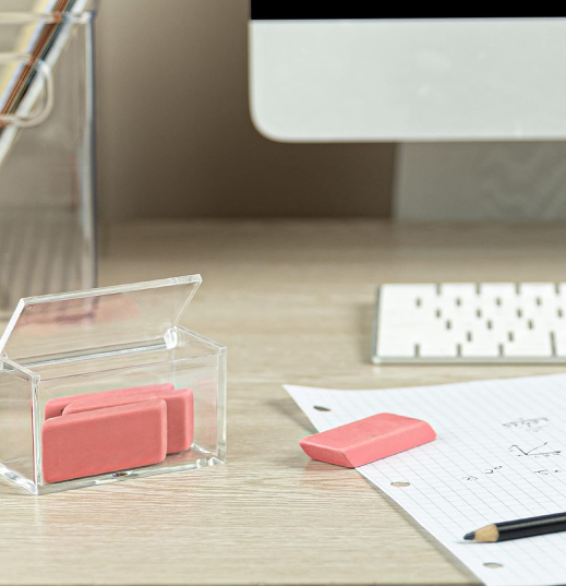 Clear Acrylic Storage Box with Hinged Lid, Small Desktop Organizer for Jewelry, Makeup, Cotton Balls, Crafts and Office Accessories