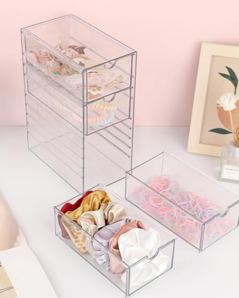 Clear Plastic Drawer Organizer with 4 Drawers, Desktop Storage Box for Hair Accessories, Bathroom Essentials, Office Supplies and Closet Organization