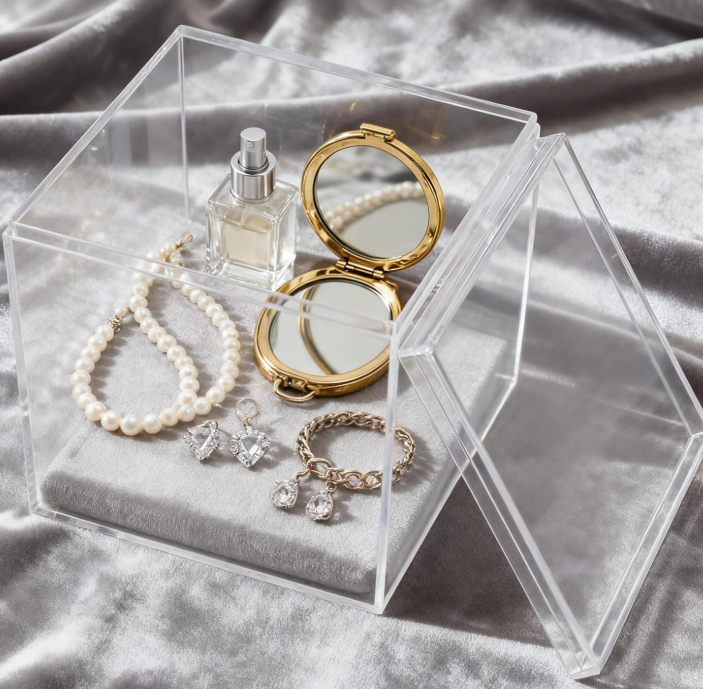 Clear Acrylic Display Box with Lid, Square Storage Container for Jewelry, Candy, Party Favors, Crafts and Decorative Items