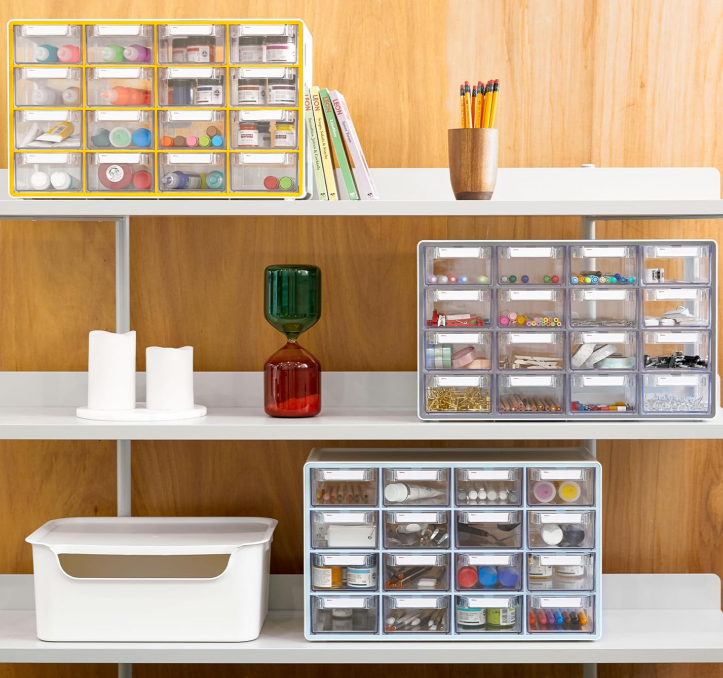 Clear Stackable Storage Cabinet with 16 Drawers, Desktop Organizer for Beads, Hardware, Craft Supplies and Office Accessories