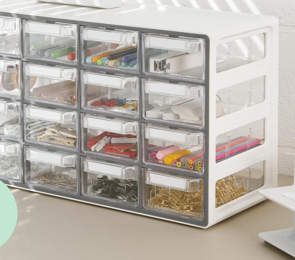 Clear Stackable Storage Cabinet with 16 Drawers, Desktop Organizer for Beads, Hardware, Craft Supplies and Office Accessories