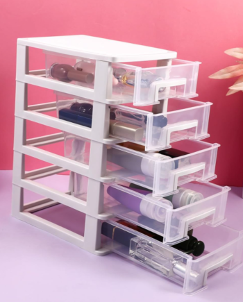 Clear Plastic Desktop Storage Cabinet with 5 Drawers, Portable Organizer for Stationery, Office Supplies and Craft Storage