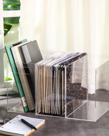 Clear Acrylic Hanging File Organizer with Handle, Desktop File Storage Box for Letter Size Documents, Home, School and Office