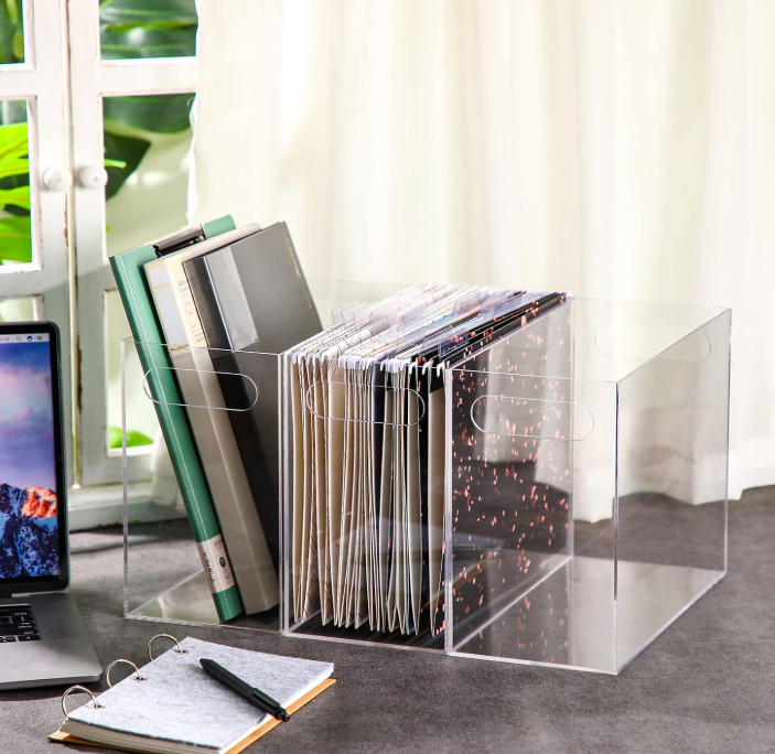 Clear Acrylic Hanging File Organizer with Handle, Desktop File Storage Box for Letter Size Documents, Home, School and Office