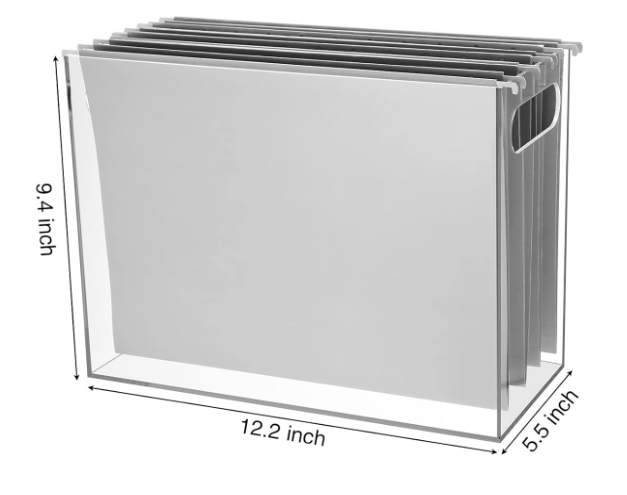 Clear Acrylic Hanging File Organizer with Handle, Desktop File Storage Box for Letter Size Documents, Home, School and Office