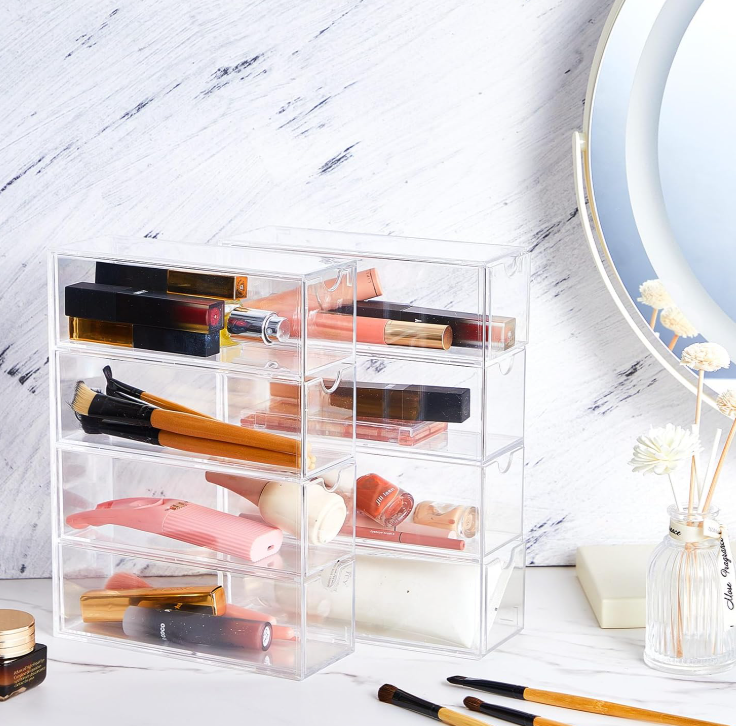 Clear Acrylic Washi Tape Organizer with Sliding Drawers, Desktop Storage Box for Tape Rolls, Stickers, Scrapbooking and Craft Supplies