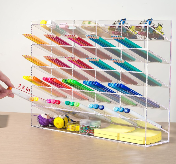 Multi-compartment clear acrylic marker organizer – desktop stand for markers, pens, pencils, and art supplies