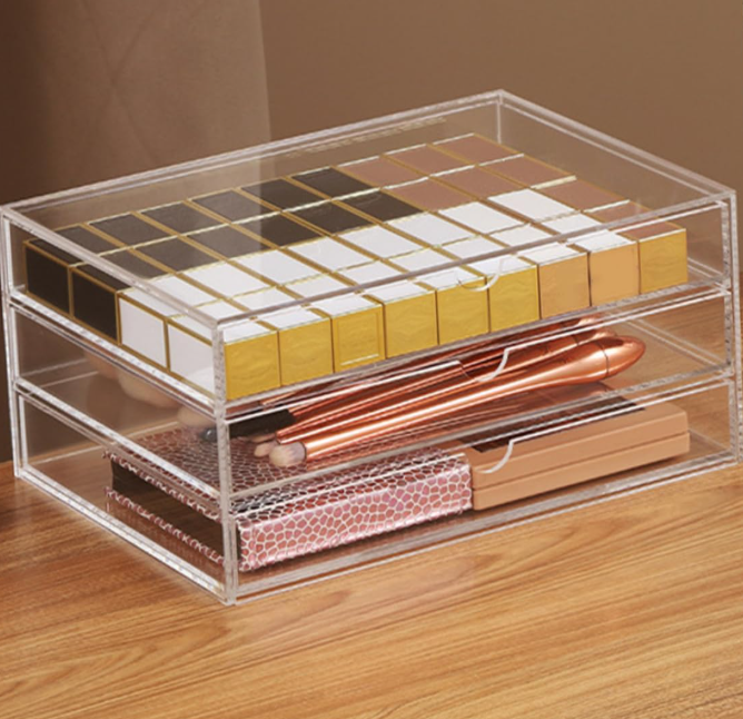 Clear acrylic desktop organizer with drawers – storage box for cosmetics, jewelry, and office supplies