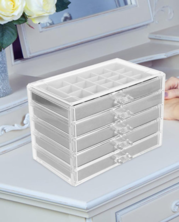 Acrylic Jewelry Storage Box with Drawer Design, Velvet Interior Organizer for Earrings, Necklaces, Rings and Makeup Accessories