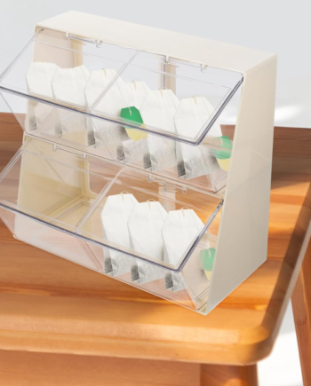 Acrylic Tea Bag Storage Organizer with Lid, Multi-Compartment Desktop Storage Box for Tea, Coffee Capsules and Small Accessories
