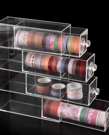 Clear Acrylic Washi Tape Organizer with 4 Drawers, Desktop Storage Box for Tape Rolls, Stickers, Pens and Craft Supplies
