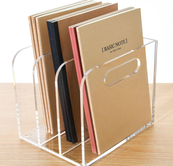 Clear Acrylic File Organizer with 3 Vertical Compartments, Desktop Document Holder for Files, Magazines and Office Supplies